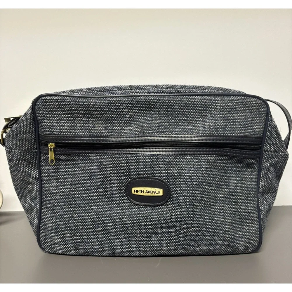 VTG Fifth Avenue‎ Blue Tweed Carry On Travel Bag Duffel Shoulder Luggage 14
